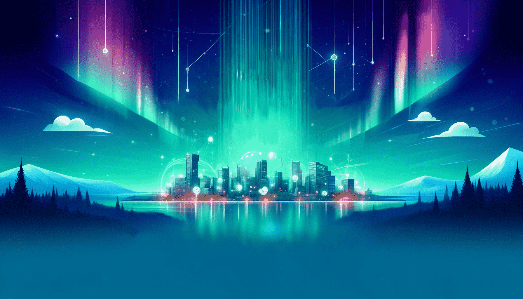 City skyline with IT talent message